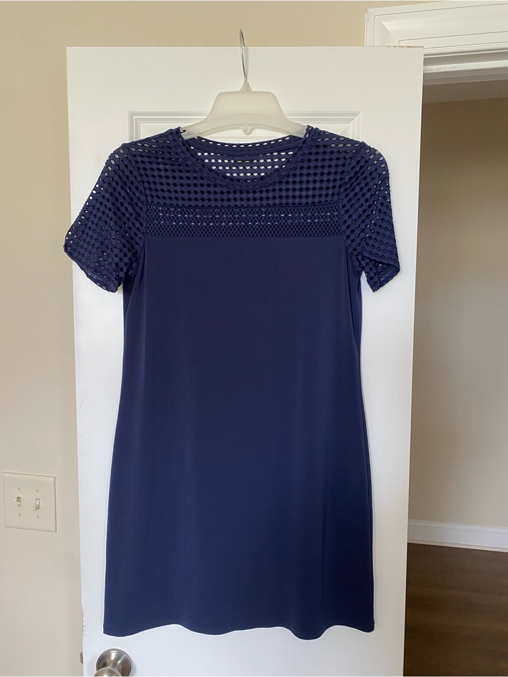 Michael Kors Navy Crochet-Yoke Mini Dress
